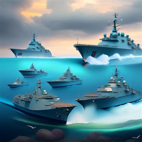 Premium AI Image | Combat military A fleet of naval ships