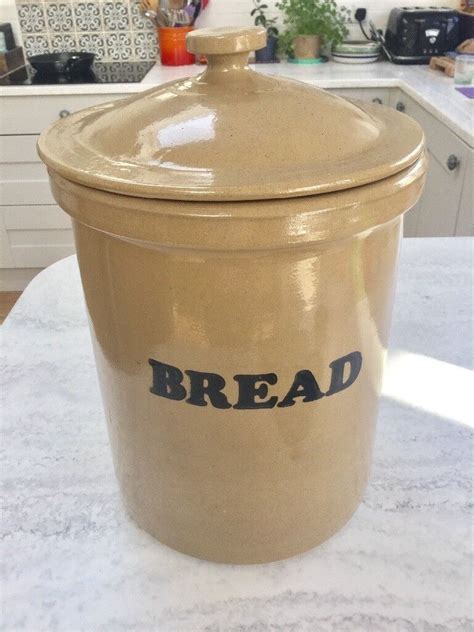 Vintage Ceramic Bread Bin Stoneware Earthenware With Lid In