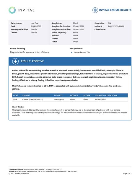 Invitae Invitae Exome Trio Positive Sample Report Page