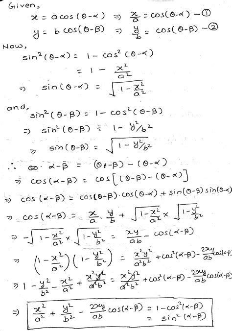 Eliminate Theta From The Equation X A Cos Theta A And Y B Cos