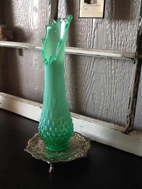 Vintage Fenton Green Opalescent Hobnail Swung Vase Etsy