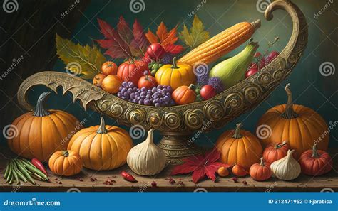 Cornucopia Full of Harvest Vegetables and Fruits Stock Illustration ...