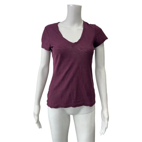 James Perse Morelia Burgundy Sheer Slub Casual V Neck Gem