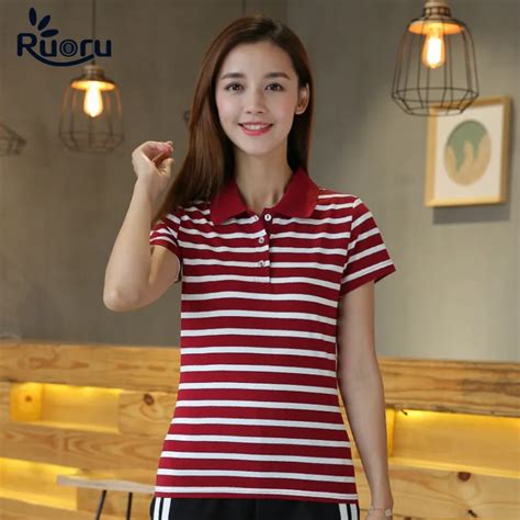 Ruoru M 6xl Large Size Korean Style Cute Striped Polo Shirt Casual Girl