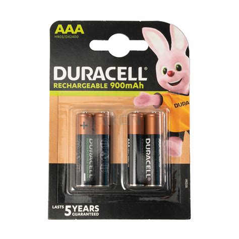 4 AAA Duracell Rechargeable 900mAh AAA NiMH Piles Rechargeables