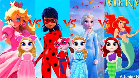 My Talking Angela Princess Peach Vs Ladybug Vs Elsa In Frozen Vs The