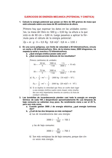 Ejercicios Resueltos De Energ A Cin Tica Y Potencial