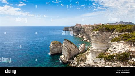 View Of Bonifacio Old Town Built On Top Of Cliff Rocks Corsica Island