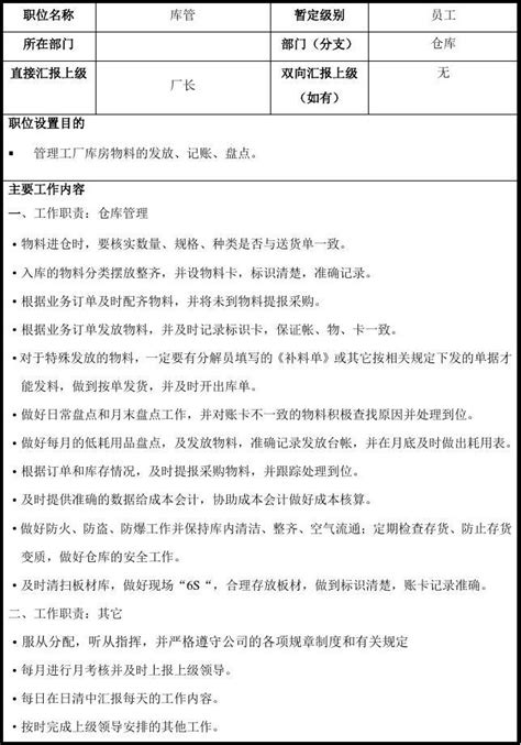 库管岗位职责 Word文档在线阅读与下载 无忧文档