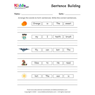 Free Printable Build a Sentence Worksheet - kiddoworksheets