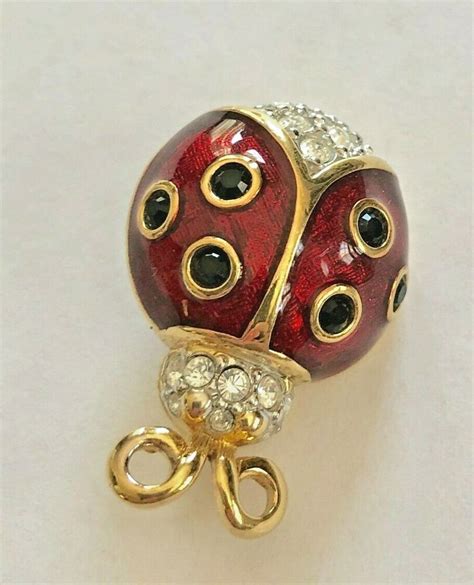 Swarovski Lady Bug Ladybug Pin Brooch Crystal Rhinestone Enamel Small