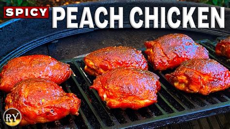 Spicy Peach Chicken Smoked On The Weber Kettle Youtube