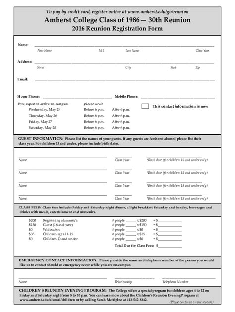 Fillable Online Printable Registration Formsreunion Fax Email Print