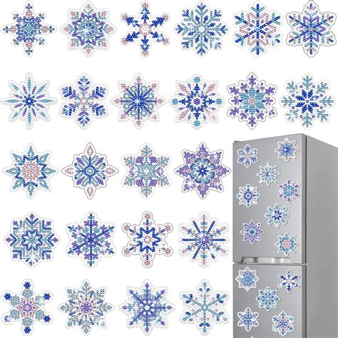 Copkim 24 Pcs Winter Snowflake Diamond Painting Magnets