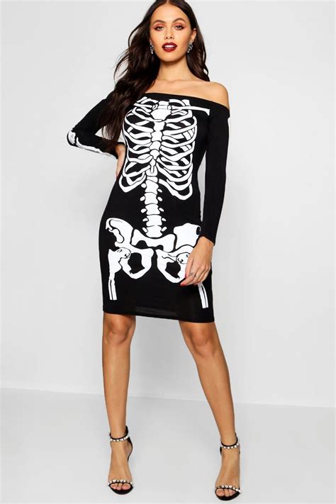 Halloween Skeleton Bodycon Dress Boohoo