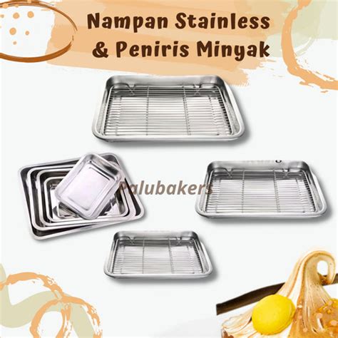 Jual Nampan Stainless Dan Peniris Minyak 40x30 Cm Pakai Peniris