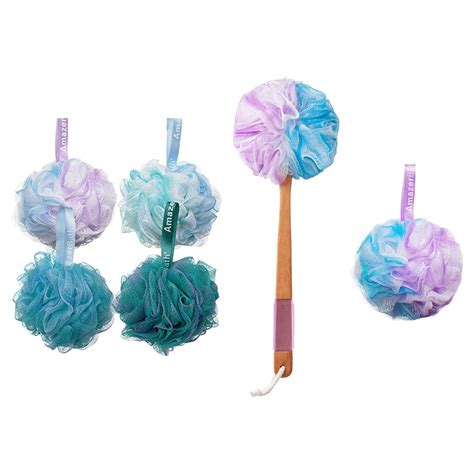 Buy Amazerbath Pack G Pcs Shower Sponge Loofahs Balls Long Wooden