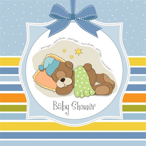 Tarjeta De Baby Shower Con Oso De Peluche Para Dormir Vector Premium