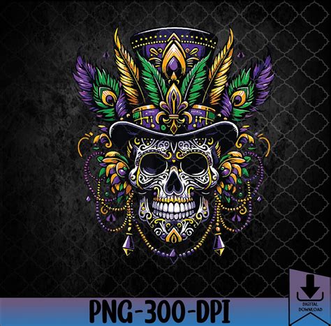 Mardi Gras Skull Top Hat New Orleans Witch Doctor Voodoo Png Digital