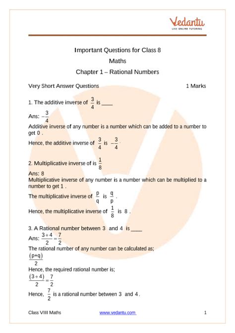 Class 8 Maths Rational Numbers Worksheet Worksheet Class 8 Ch 1 Rational Numbers Higgins