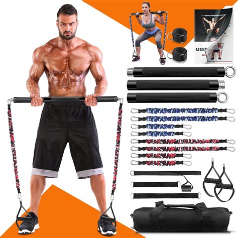 Dasking Portable Home Gym Resistance Band Bar Set 8 Anti Break Bands 500lbs 2 In 1 Pilates