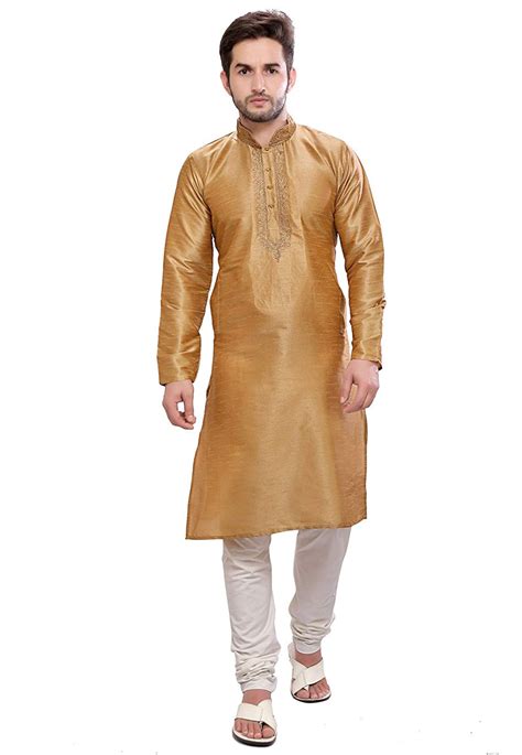 Golden Dupion Silk Readymade Kurta Pajama 176079