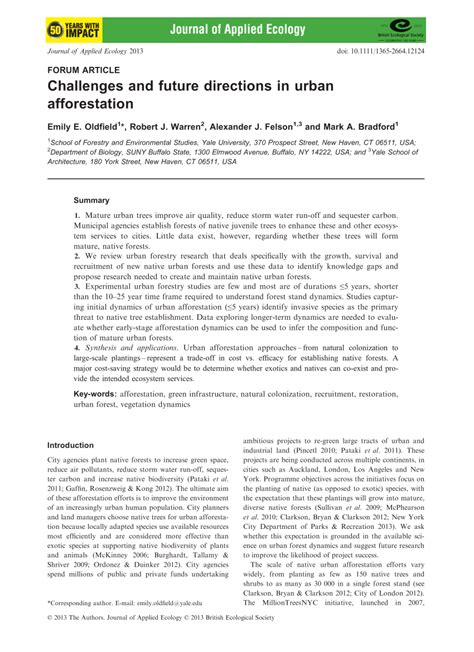 (PDF) FORUM: Challenges and future directions in urban afforestation