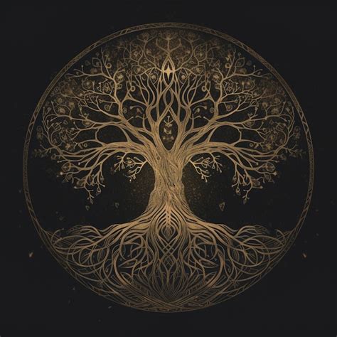 Premium Ai Image There Is A Gold Tree Of Life In A Circle On A Black Background Generative Ai