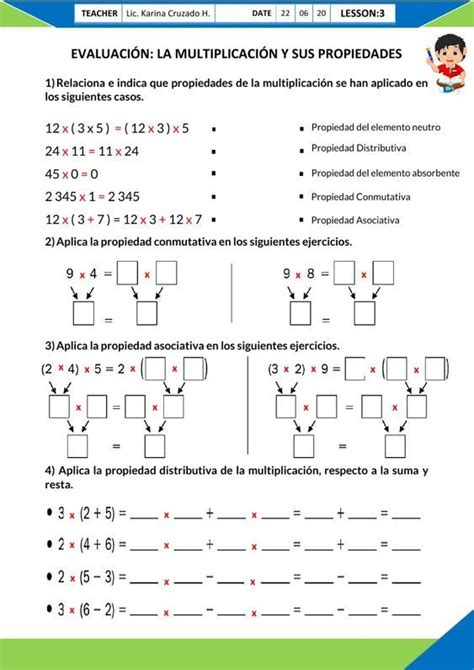 Ejercicio De Eval Propiedades De La Multiplicación Propiedades De La Multiplicacion