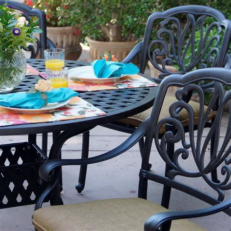 Elisabeth 5 Piece Cast Aluminum Patio Dining Set W 48 Inch Round Table And Sesame Cushions By