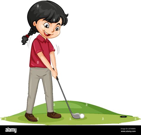 Young Golf Player Cartoon Character Playing Golf Stock Vector Image