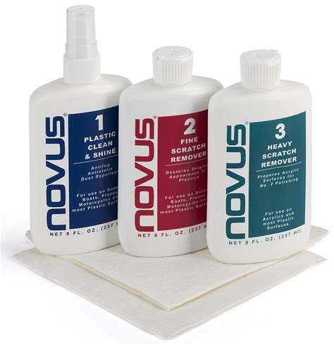 Novus Complete Plastic Polish Kit Three Bottles With Two Cloths