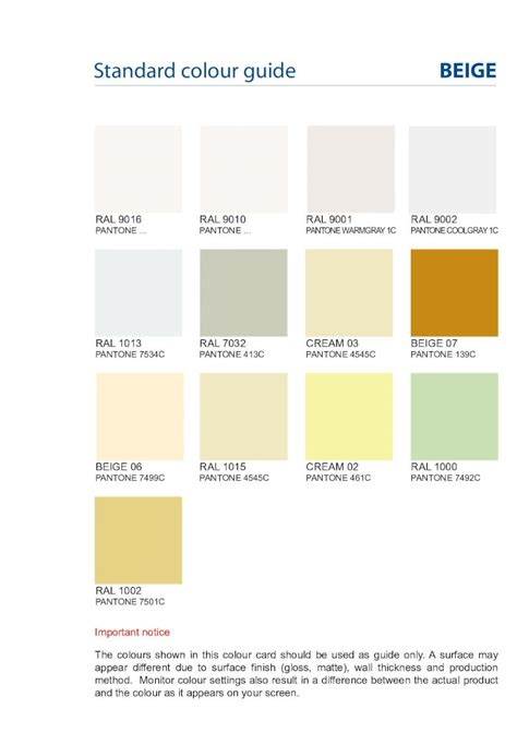 Pdf Standard Colour Guide Beige Five Inc 9016 Pantone Ral