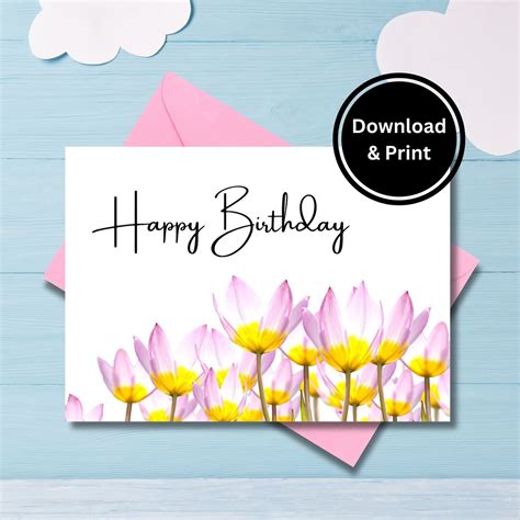 Printable Birthday Card With Flowers, Floral Birthday Card, Instant ...