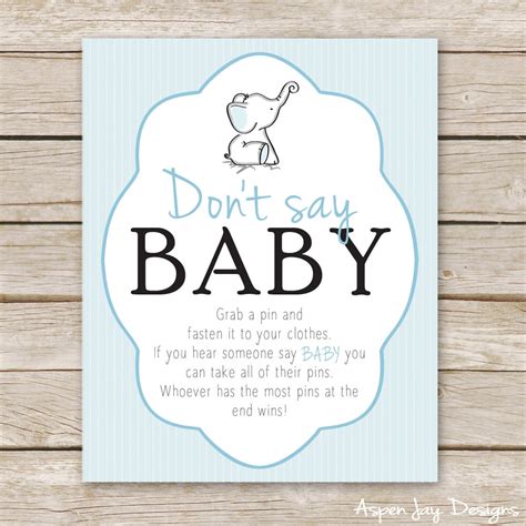 Blue Elephant Baby Shower Don T Say Baby Game Sign