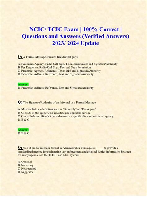 Ncic Tcic Exam Correct Questions And Answers Verified