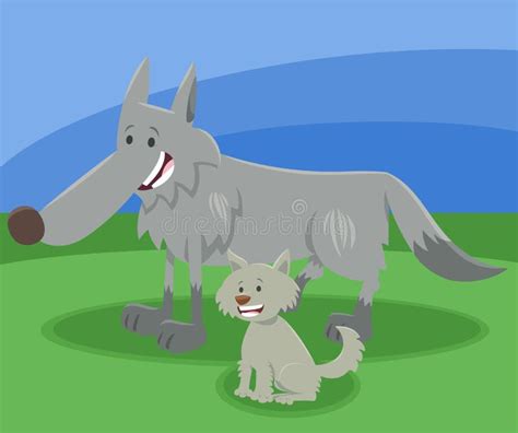 Funny Cartoon Wolf Animal Character with Baby Wolf Stock Vector - Illustration of family, funny ...