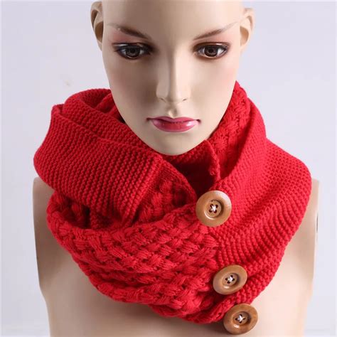 Fashion Winter Warm Scarf 3 Buttons Knitting Ring Scarf Collar Neck