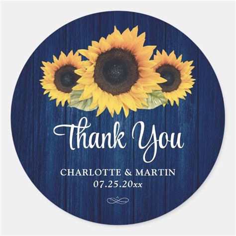 Rustic Navy Blue Sunflower Wedding Favor Classic Round Sticker Zazzle