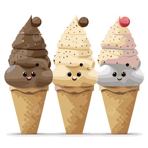 Ice Cream Cones Vector Sticker Clipart Three Ice Creams On Cones With Cartoon Faces Sticker