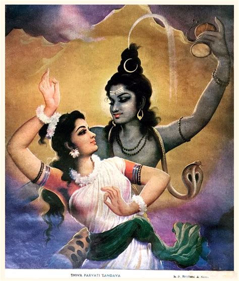 Shiva Parvati Tandava Old Indian Lithography Print