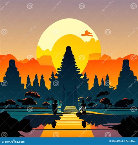 Landscape Of Angkor Wat At Sunrise Vector Illustration Stock