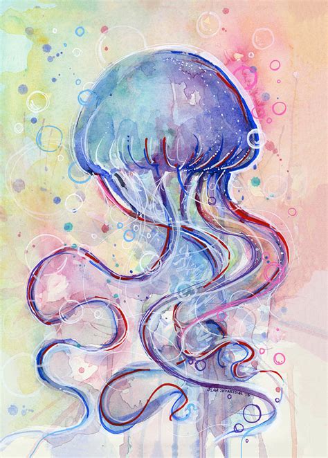 Jelly Fish Watercolor Painting By Olga Shvartsur