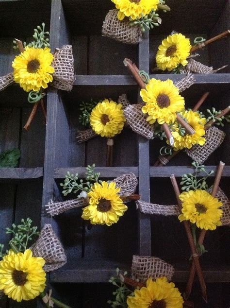 Sunflowers Tied To Burlocks With Twine On Them In A Wooden Crate