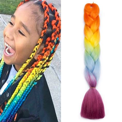 Jumbo Braiding Hair Ombre 24 Inch Jumbo Braid Hair Extensions Rainbow Jumbo Box Braids Crochet