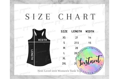 Next Level 1533 Size Chart Womens Tank Top Size Chart 991060 Customizable Templates