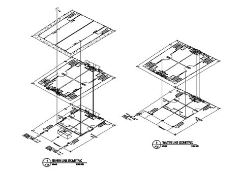 Sewer And Water Line Drawing Detailed Isometric Elevation