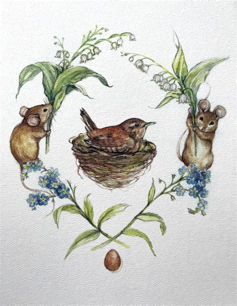 Nesting Wren And Lily Of The Valley Mice Etsy Hong Kong