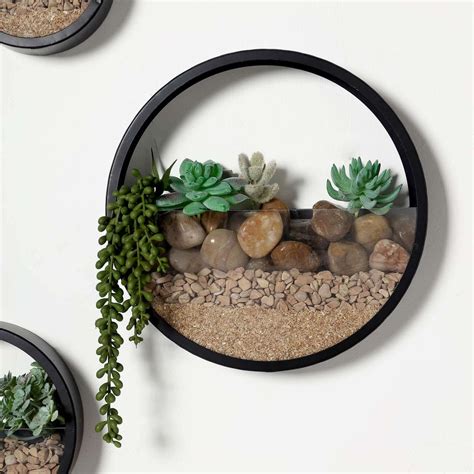 Set Of 3 Black Half Moon Wall Planters Round Metal Wall Hanging