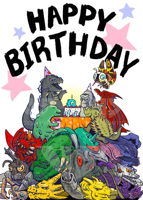 Godzilla Con Amigos Tarjeta De Cumpleaños EnvÍo Gratis Etsy